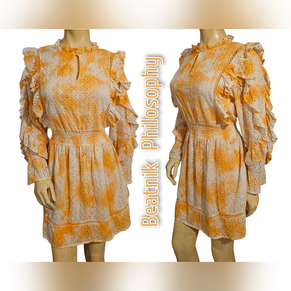 Beatnik Philosophy Broderie Ruffle Woven Mini Dress Size XL Color Orange